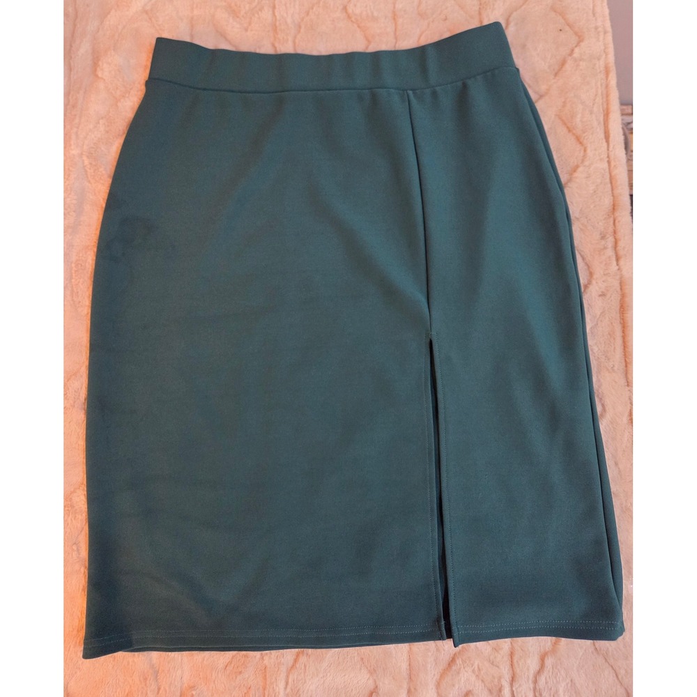 Trendz Dark Teal Green Midi Pencil Skirt Front Slit Plus Size 2X High Waist